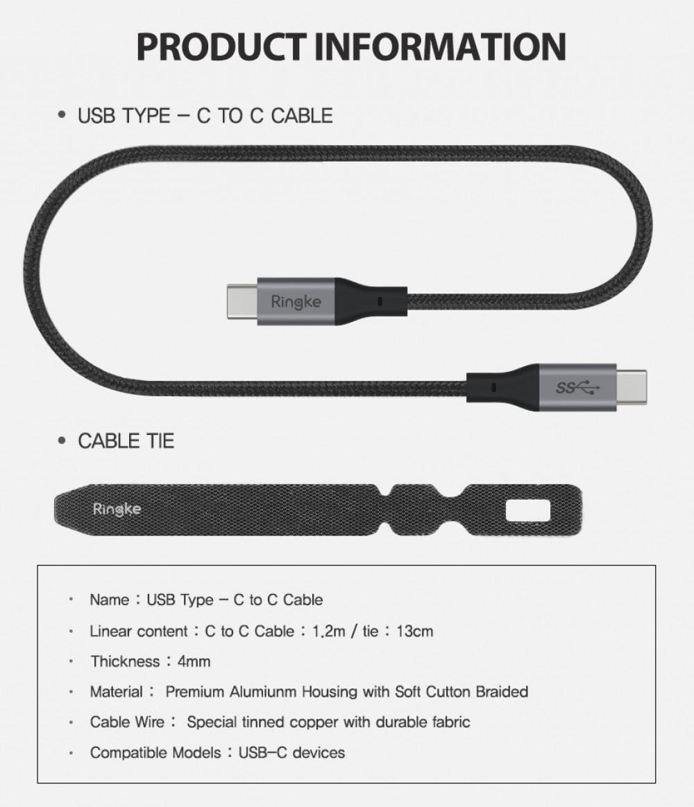 USB-C to type C Cable by Ringke 1.2m