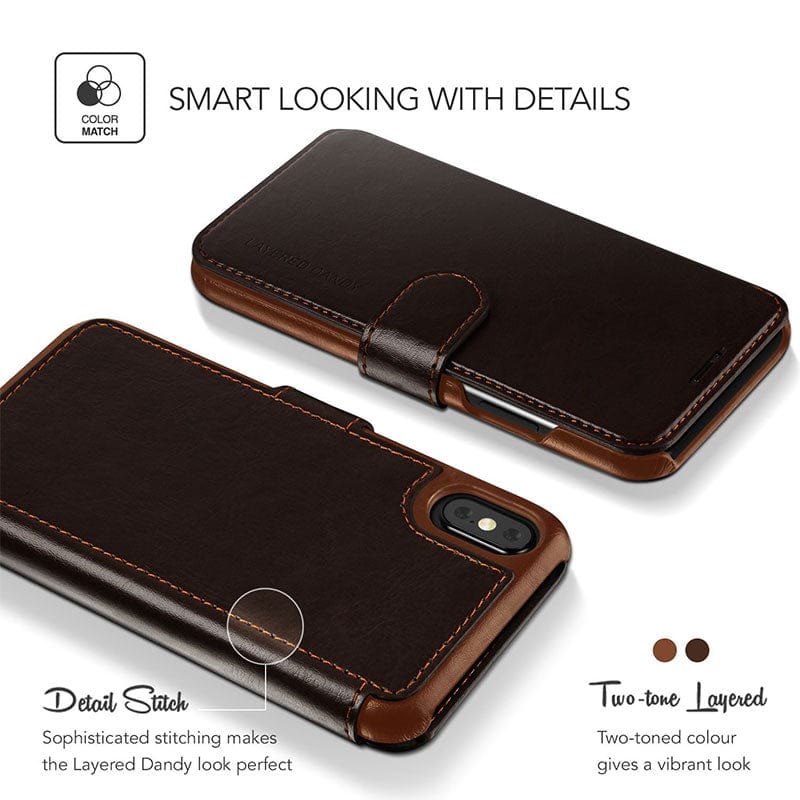 VRS Design iPhone X / XS Layered Dandy Wallet Case Brown