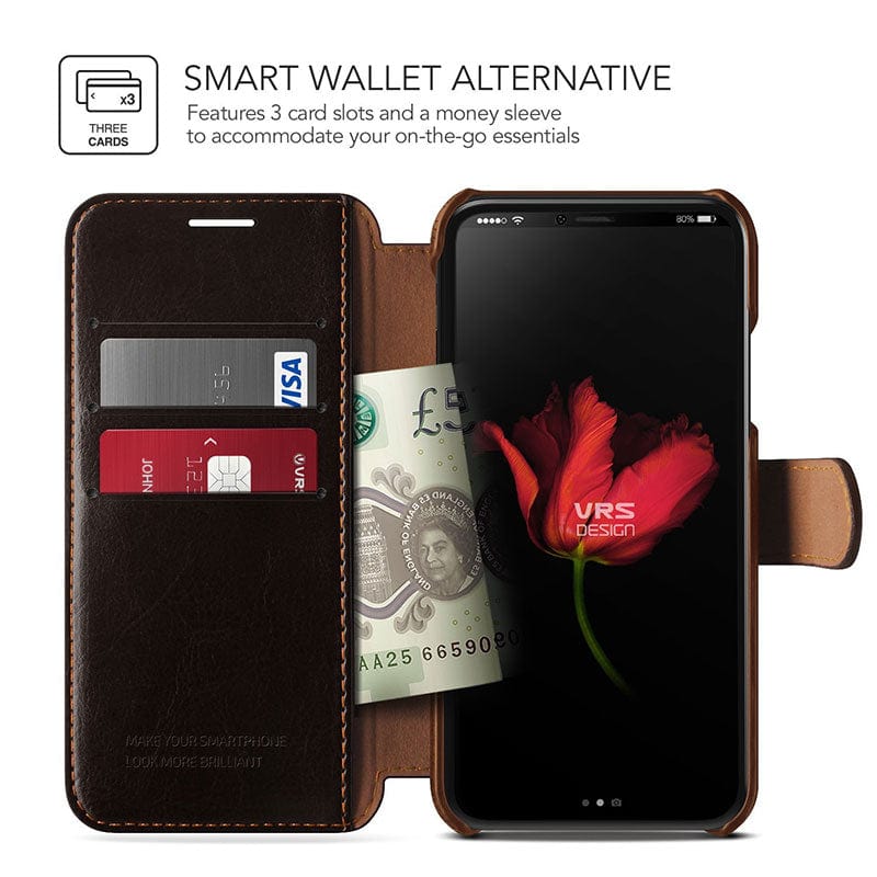 VRS Design iPhone X / XS Layered Dandy Wallet Case Brown